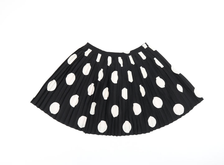 Johnnie B Girls Black Polka Dot Polyester Skater Skirt Size 15-16 Years Regular Pull On - Pleated