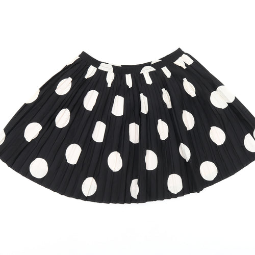 Johnnie B Girls Black Polka Dot Polyester Skater Skirt Size 15-16 Years Regular Pull On - Pleated