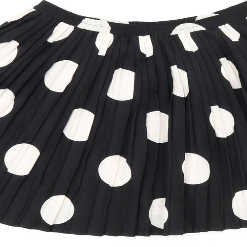 Johnnie B Girls Black Polka Dot Polyester Skater Skirt Size 15-16 Years Regular Pull On - Pleated