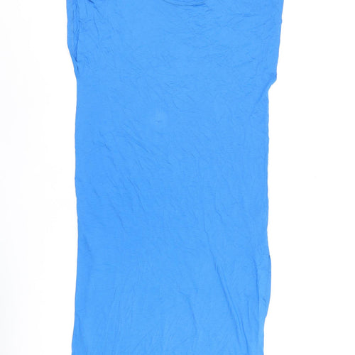 Marks and Spencer Womens Blue Viscose T-Shirt Dress Size M Round Neck Pullover - Split Hem