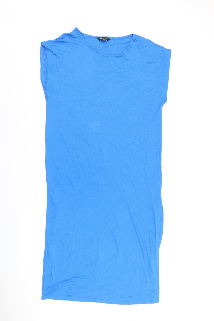 Marks and Spencer Womens Blue Viscose T-Shirt Dress Size M Round Neck Pullover - Split Hem