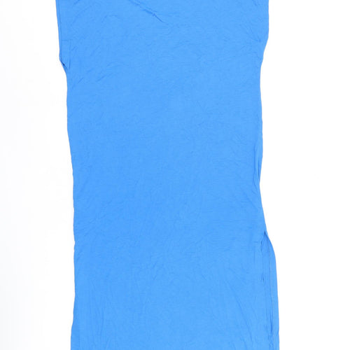 Marks and Spencer Womens Blue Viscose T-Shirt Dress Size M Round Neck Pullover - Split Hem
