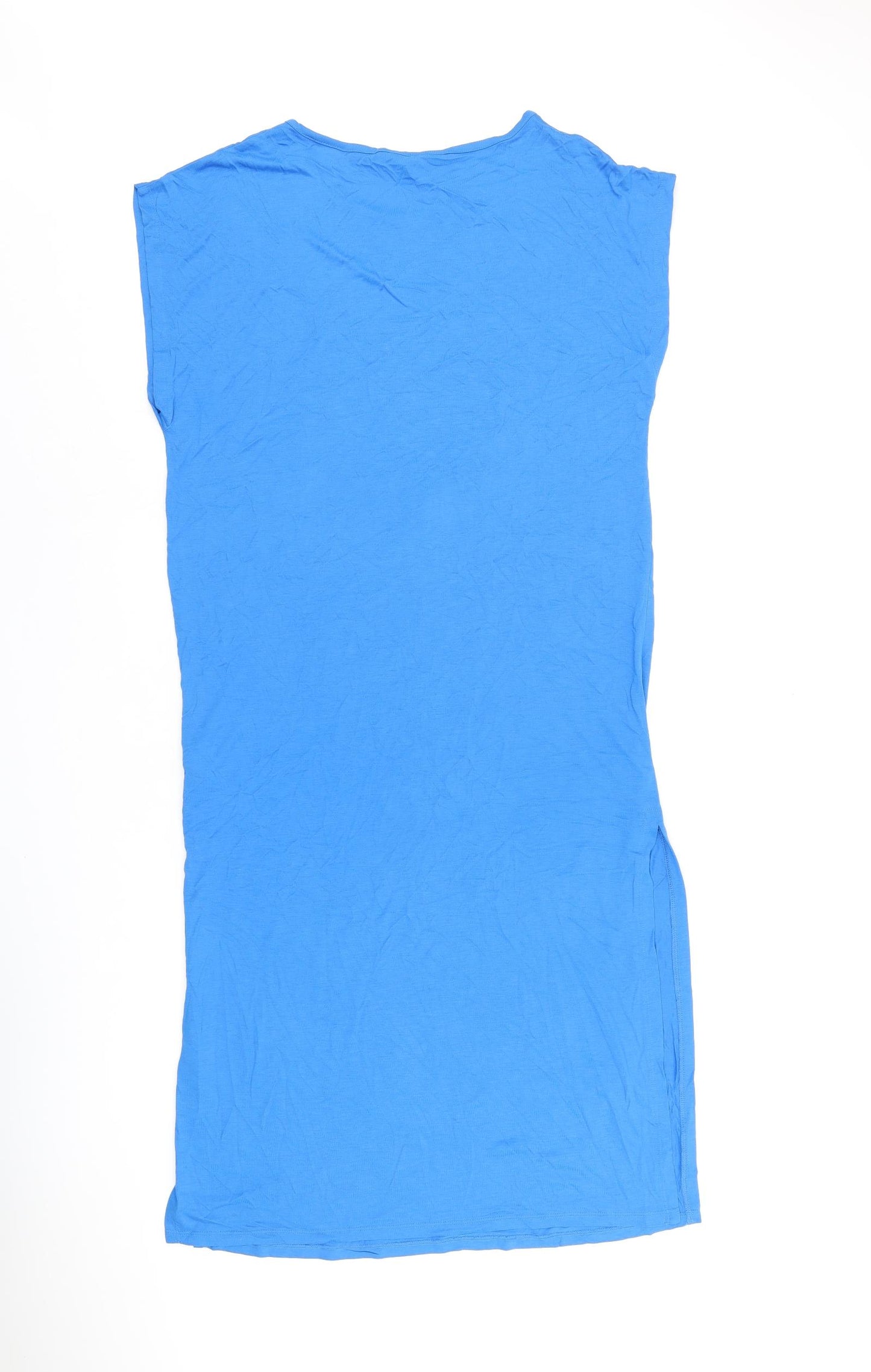 Marks and Spencer Womens Blue Viscose T-Shirt Dress Size M Round Neck Pullover - Split Hem