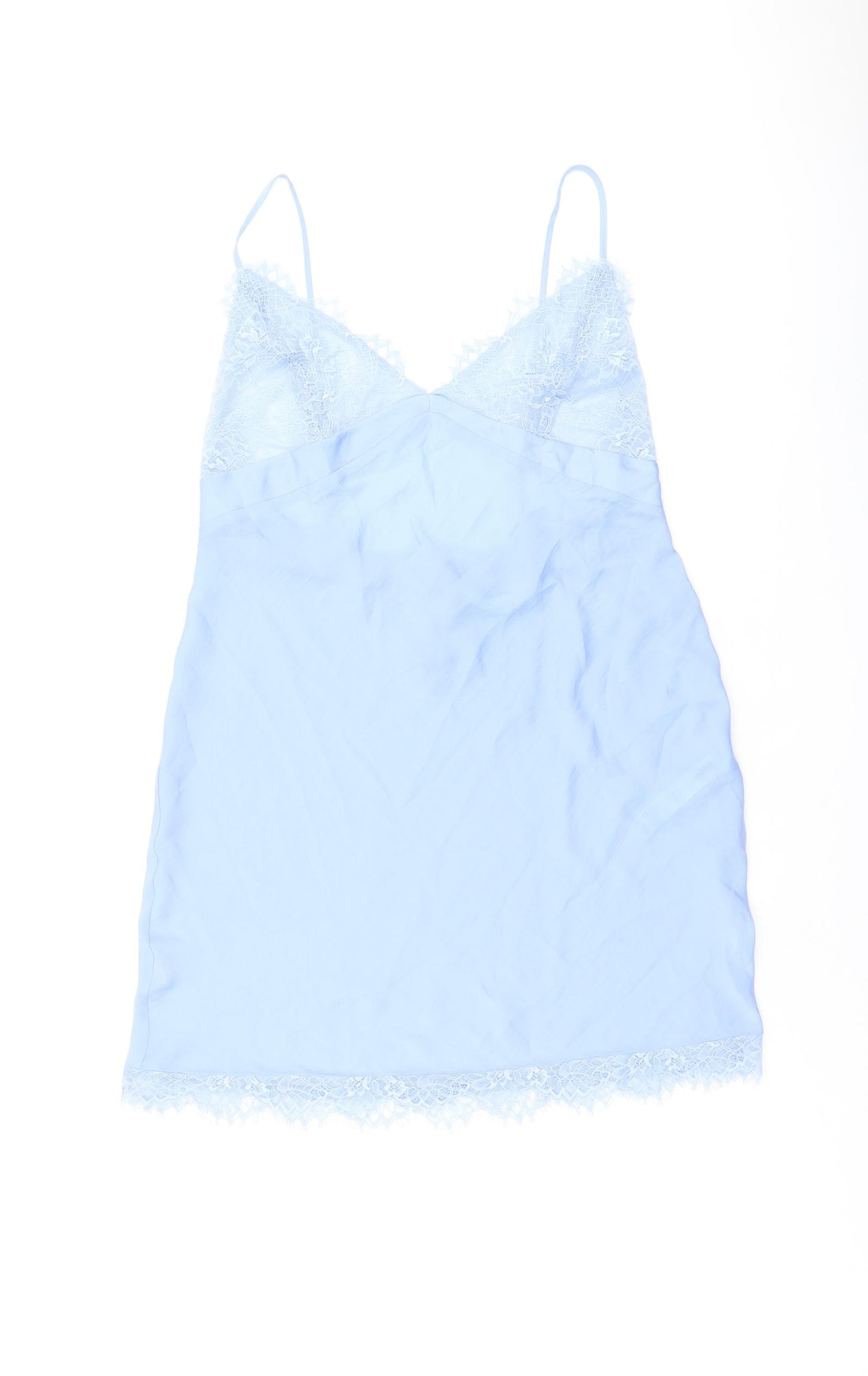 Marks and Spencer Womens Blue Solid Polyester Cami Dress Size 14 Button - Lace Detail