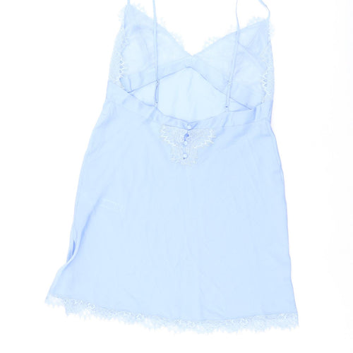 Marks and Spencer Womens Blue Solid Polyester Cami Dress Size 14 Button - Lace Detail