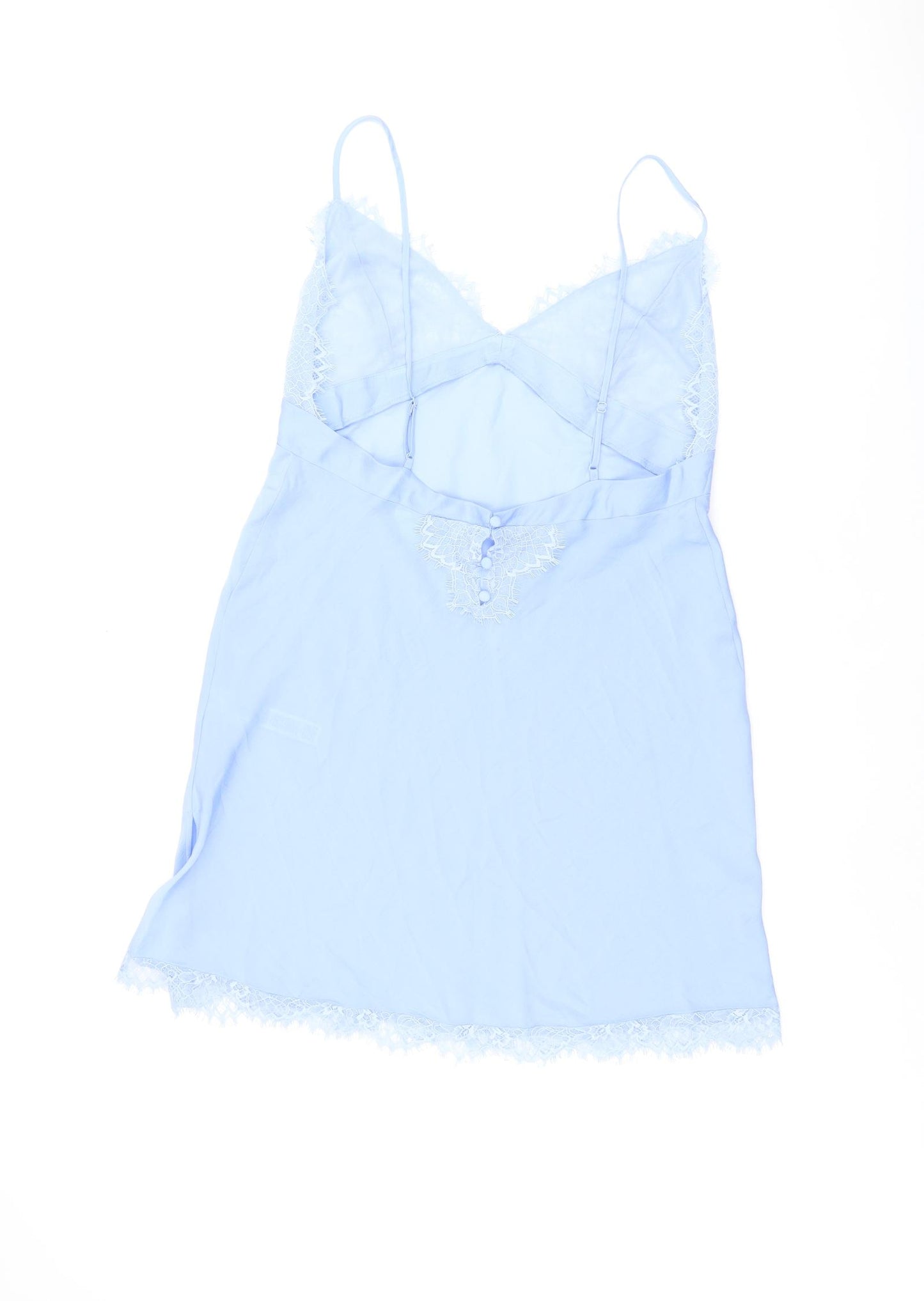 Marks and Spencer Womens Blue Solid Polyester Cami Dress Size 14 Button - Lace Detail