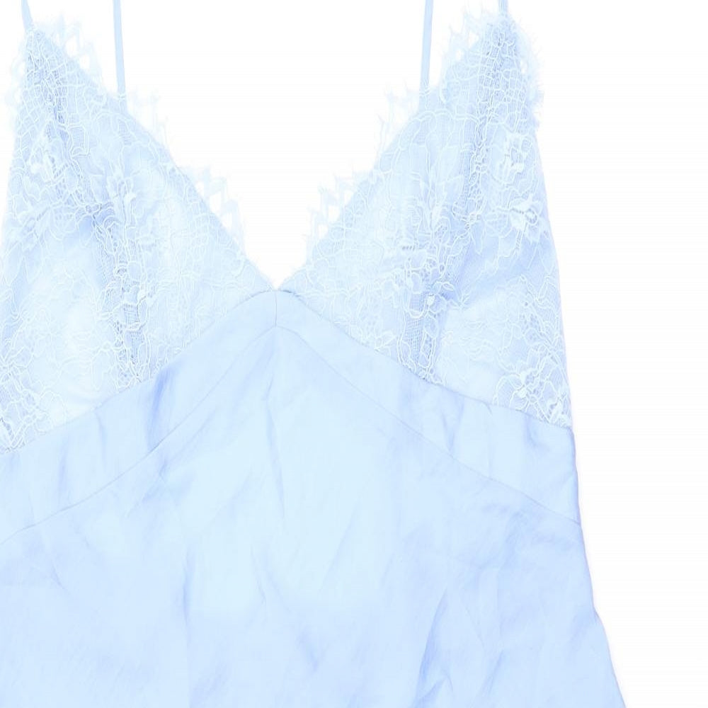 Marks and Spencer Womens Blue Solid Polyester Cami Dress Size 14 Button - Lace Detail