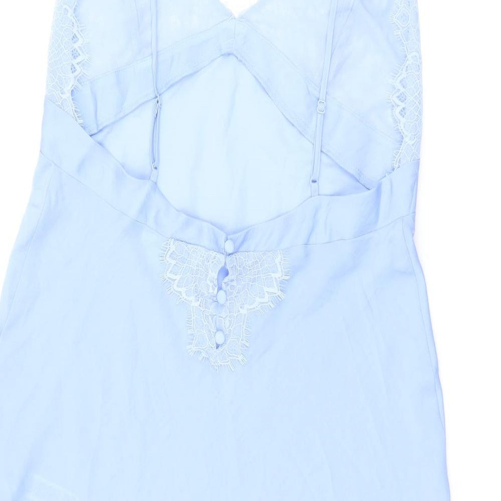 Marks and Spencer Womens Blue Solid Polyester Cami Dress Size 14 Button - Lace Detail