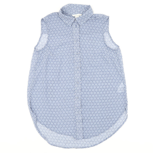 H&M Womens Blue Geometric Polyester Basic Tank Size 6 Collared - Sheer