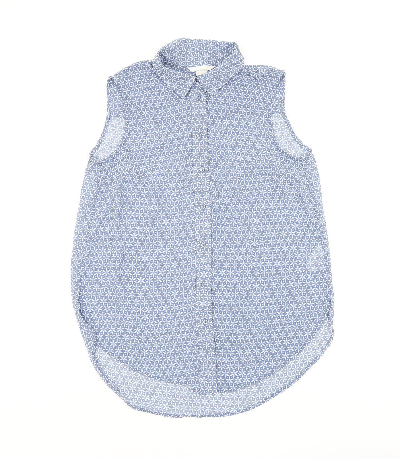 H&M Womens Blue Geometric Polyester Basic Tank Size 6 Collared - Sheer