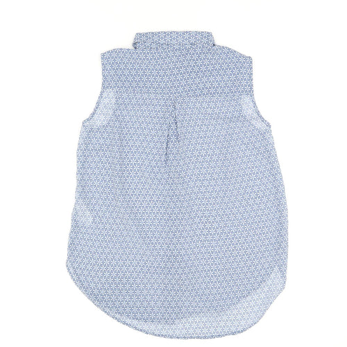 H&M Womens Blue Geometric Polyester Basic Tank Size 6 Collared - Sheer