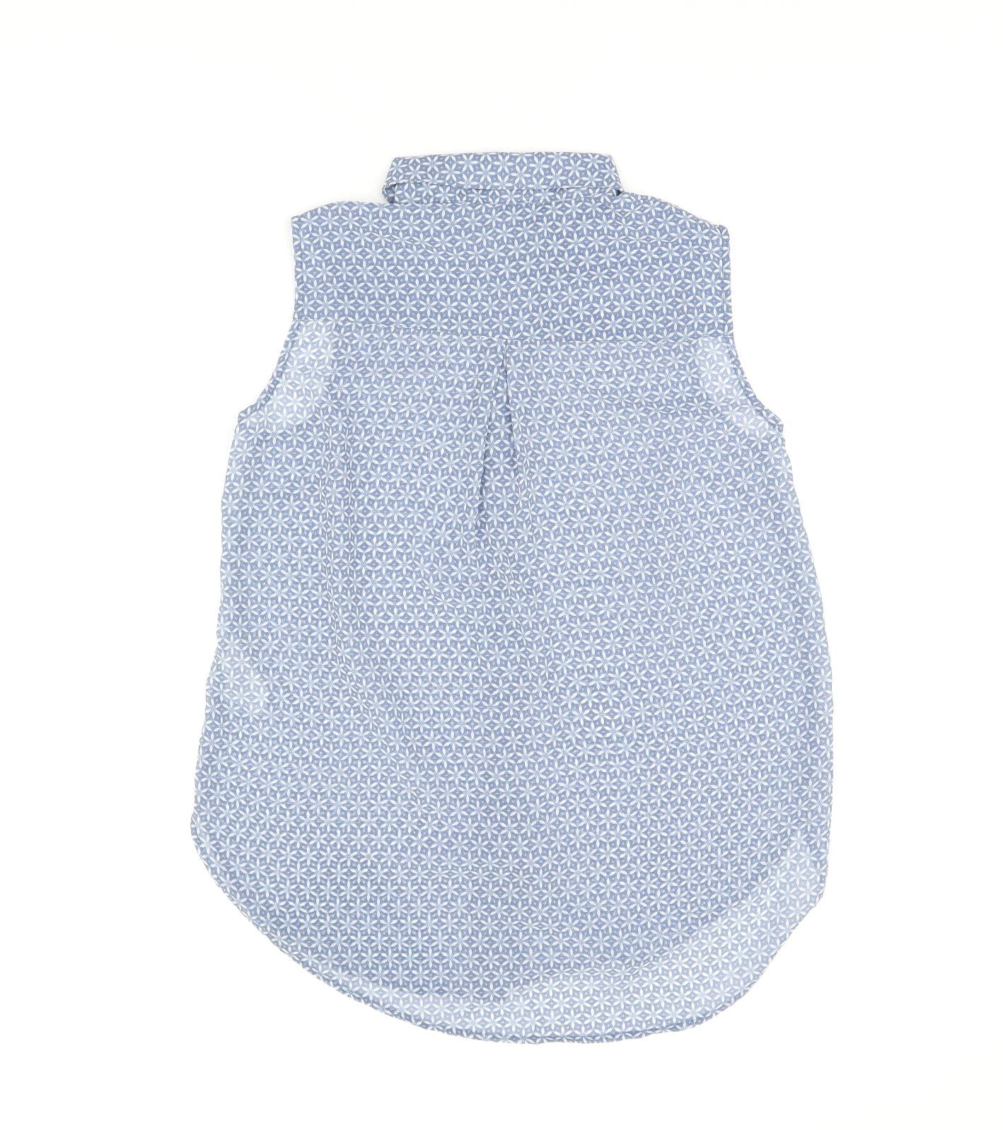 H&M Womens Blue Geometric Polyester Basic Tank Size 6 Collared - Sheer