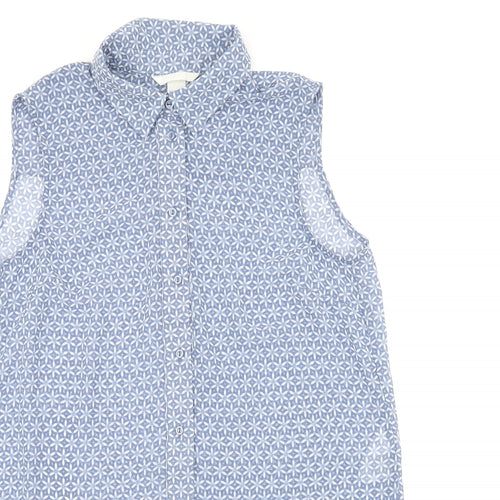 H&M Womens Blue Geometric Polyester Basic Tank Size 6 Collared - Sheer
