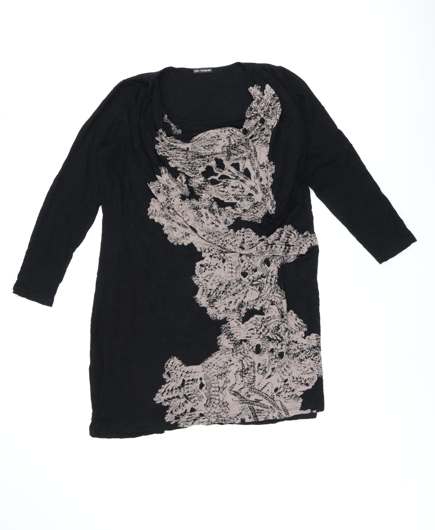 Autograph Womens Black Geometric Viscose Basic Blouse Size 14 Cowl Neck