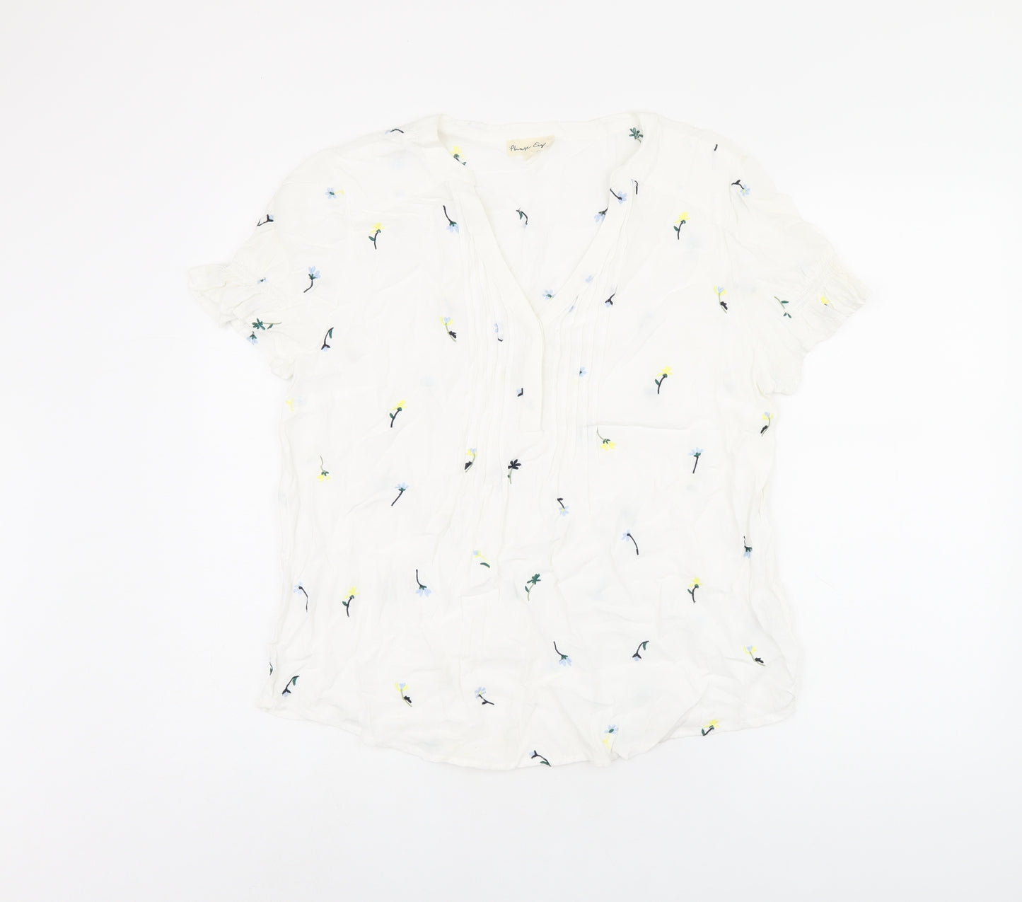 Phase Eight Womens White Floral Viscose Basic T-Shirt Size 12 V-Neck