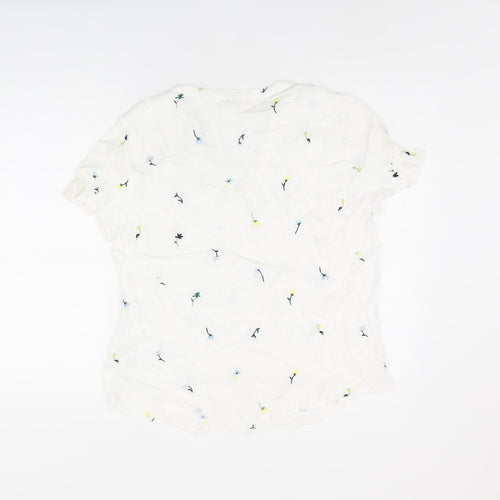 Phase Eight Womens White Floral Viscose Basic T-Shirt Size 12 V-Neck