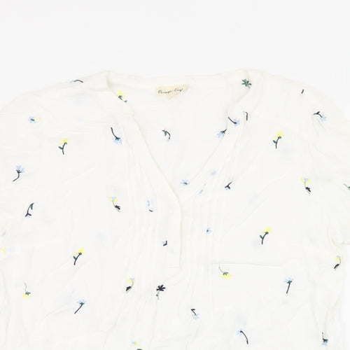 Phase Eight Womens White Floral Viscose Basic T-Shirt Size 12 V-Neck