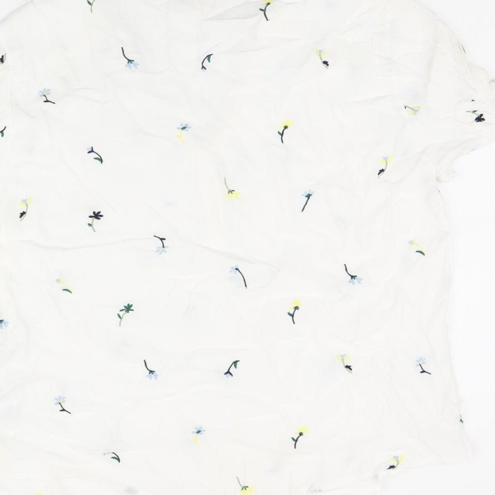 Phase Eight Womens White Floral Viscose Basic T-Shirt Size 12 V-Neck