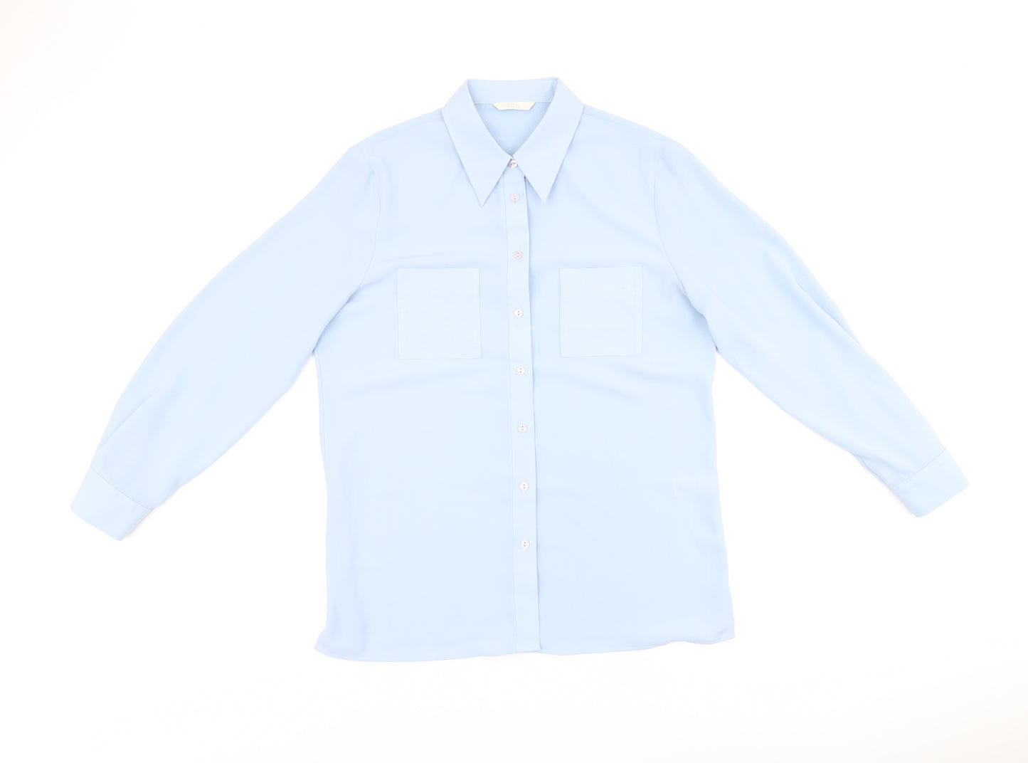 Marks and Spencer Womens Blue Polyester Basic Button-Up Size 12 Collared