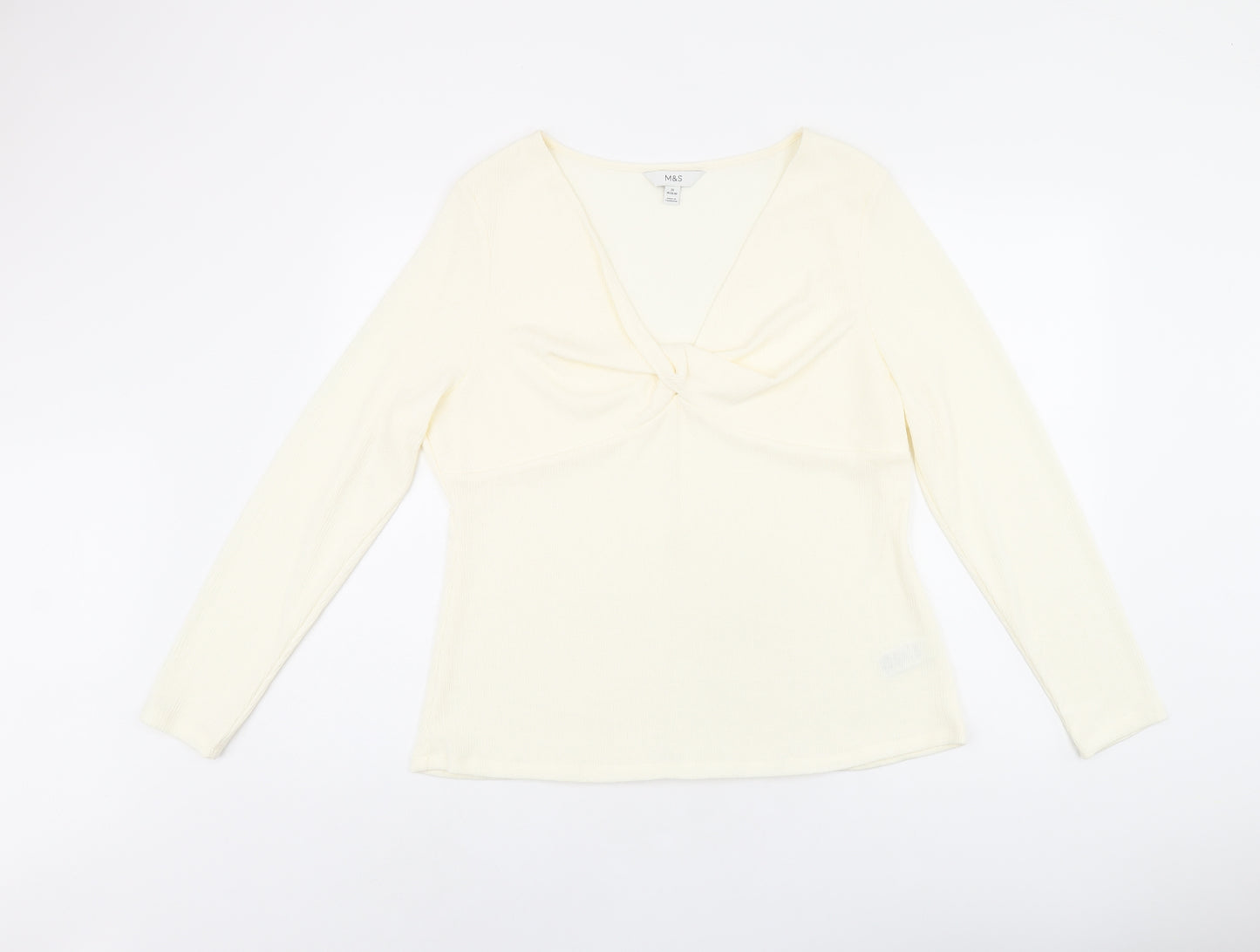 Marks and Spencer Womens Ivory Polyester Basic T-Shirt Size 20 V-Neck