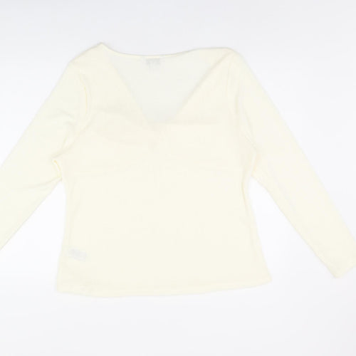 Marks and Spencer Womens Ivory Polyester Basic T-Shirt Size 20 V-Neck