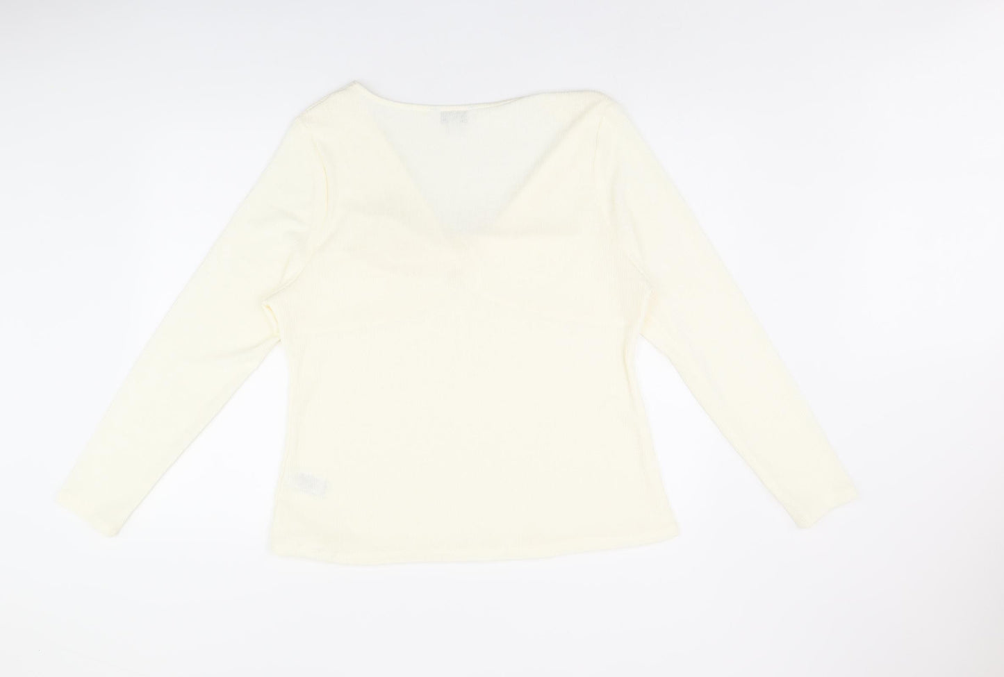 Marks and Spencer Womens Ivory Polyester Basic T-Shirt Size 20 V-Neck