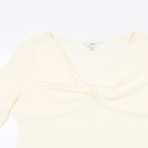 Marks and Spencer Womens Ivory Polyester Basic T-Shirt Size 20 V-Neck