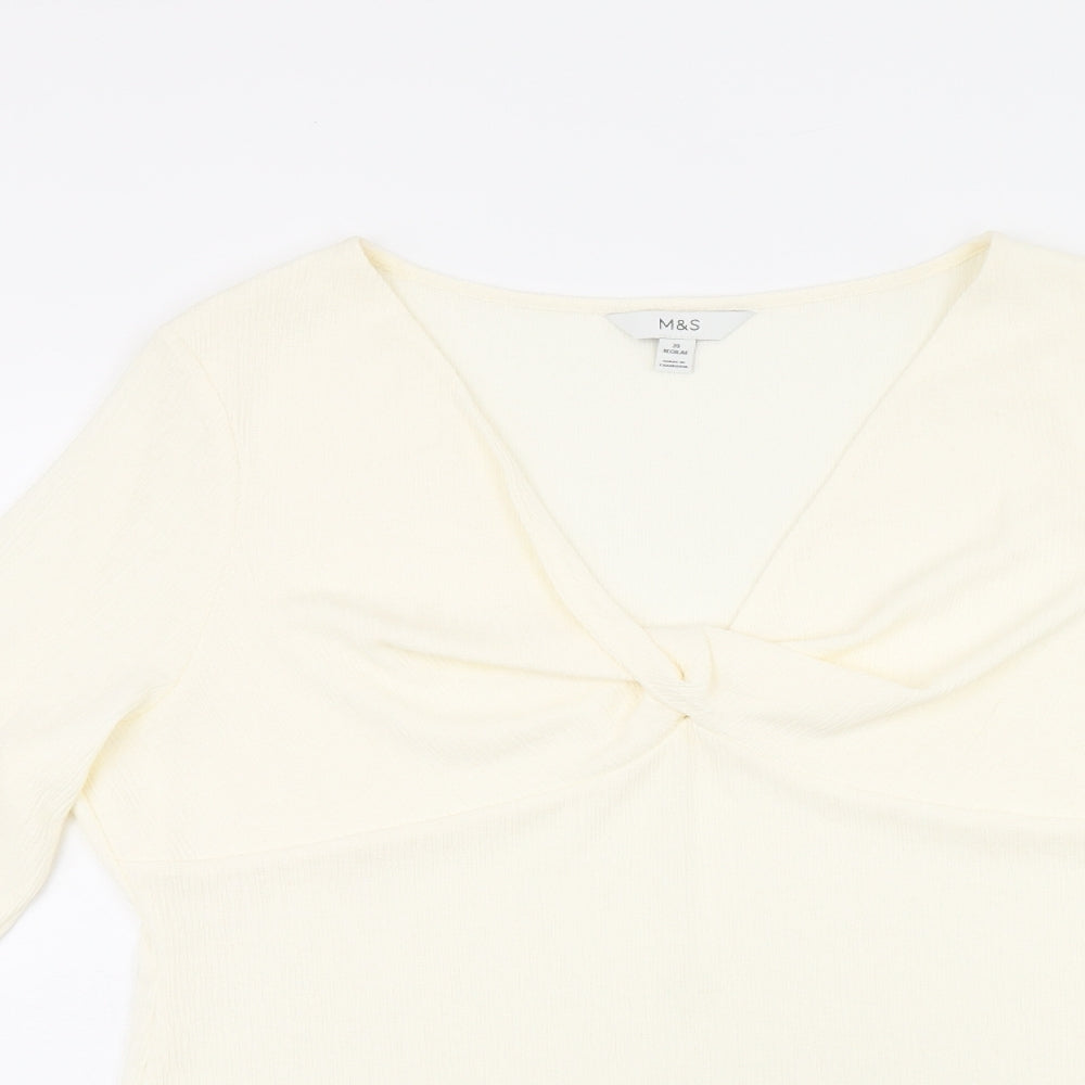 Marks and Spencer Womens Ivory Polyester Basic T-Shirt Size 20 V-Neck