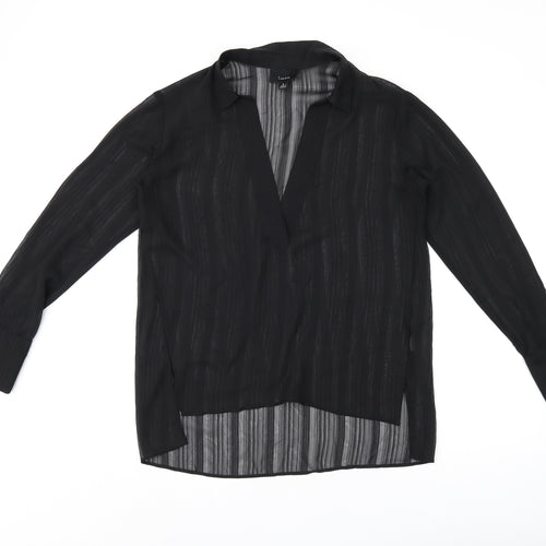Lumiere Womens Black Polyester Basic Blouse Size S V-Neck - Sheer