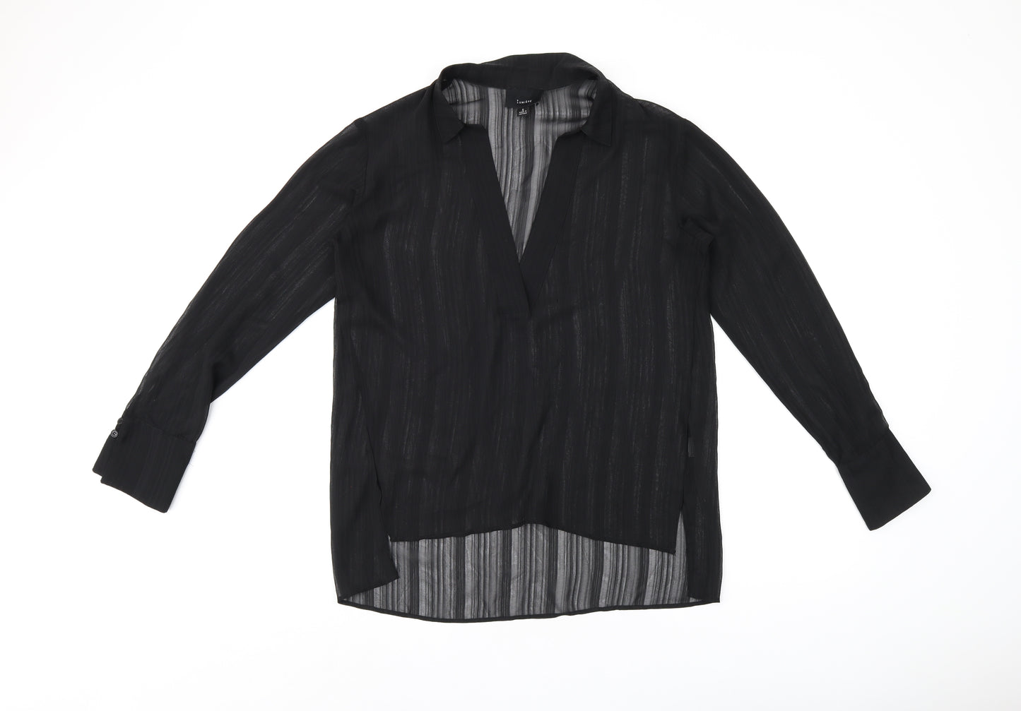 Lumiere Womens Black Polyester Basic Blouse Size S V-Neck - Sheer