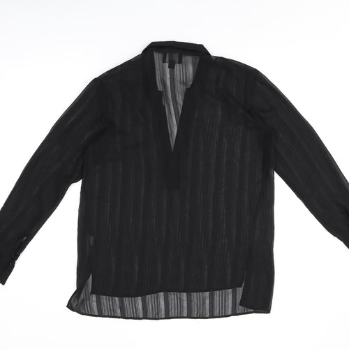 Lumiere Womens Black Polyester Basic Blouse Size S V-Neck - Sheer