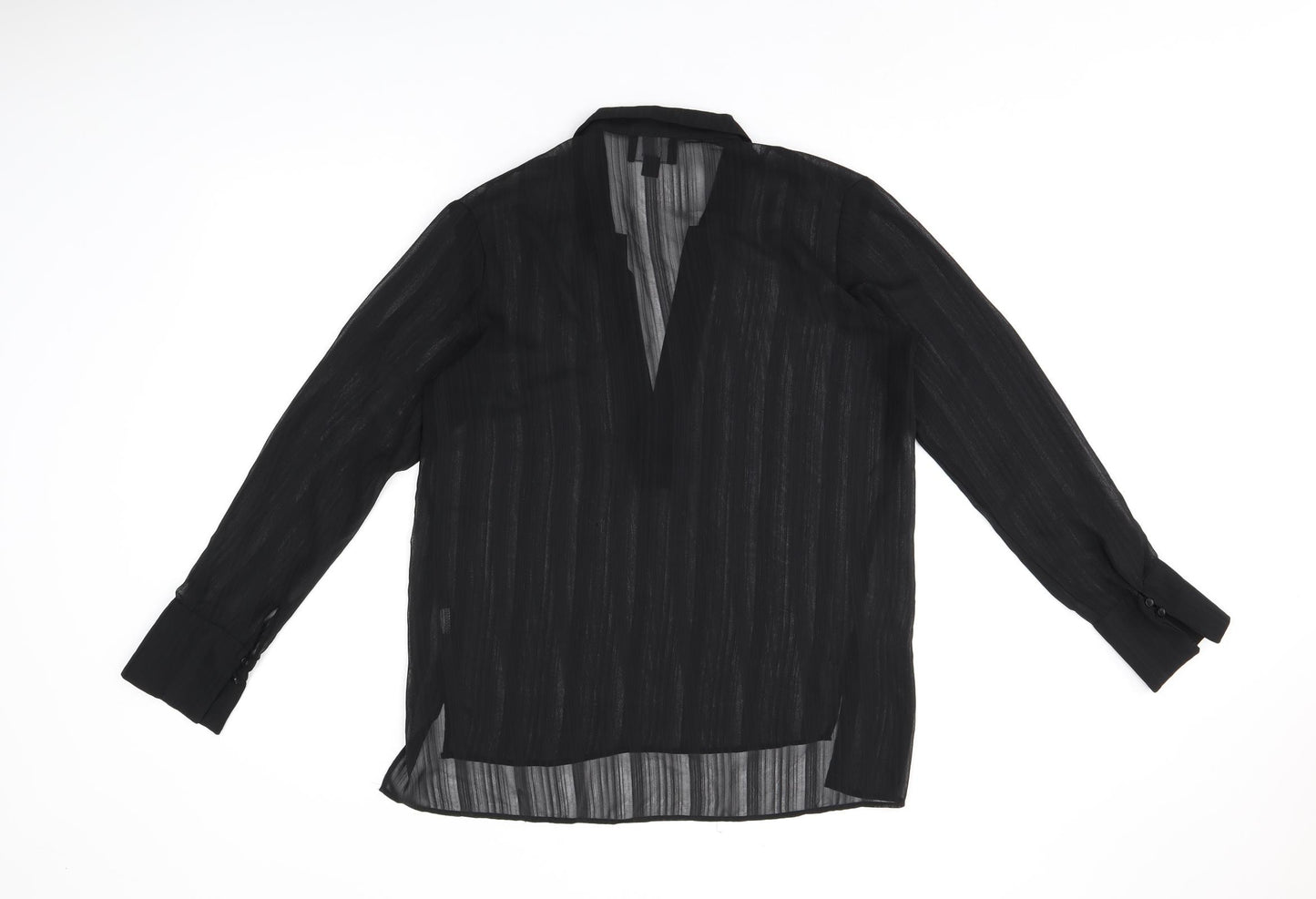 Lumiere Womens Black Polyester Basic Blouse Size S V-Neck - Sheer