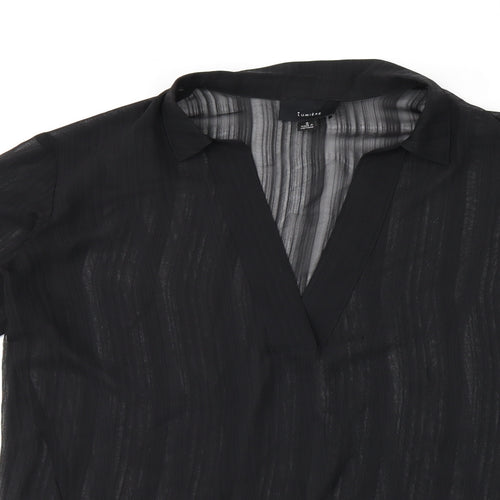 Lumiere Womens Black Polyester Basic Blouse Size S V-Neck - Sheer