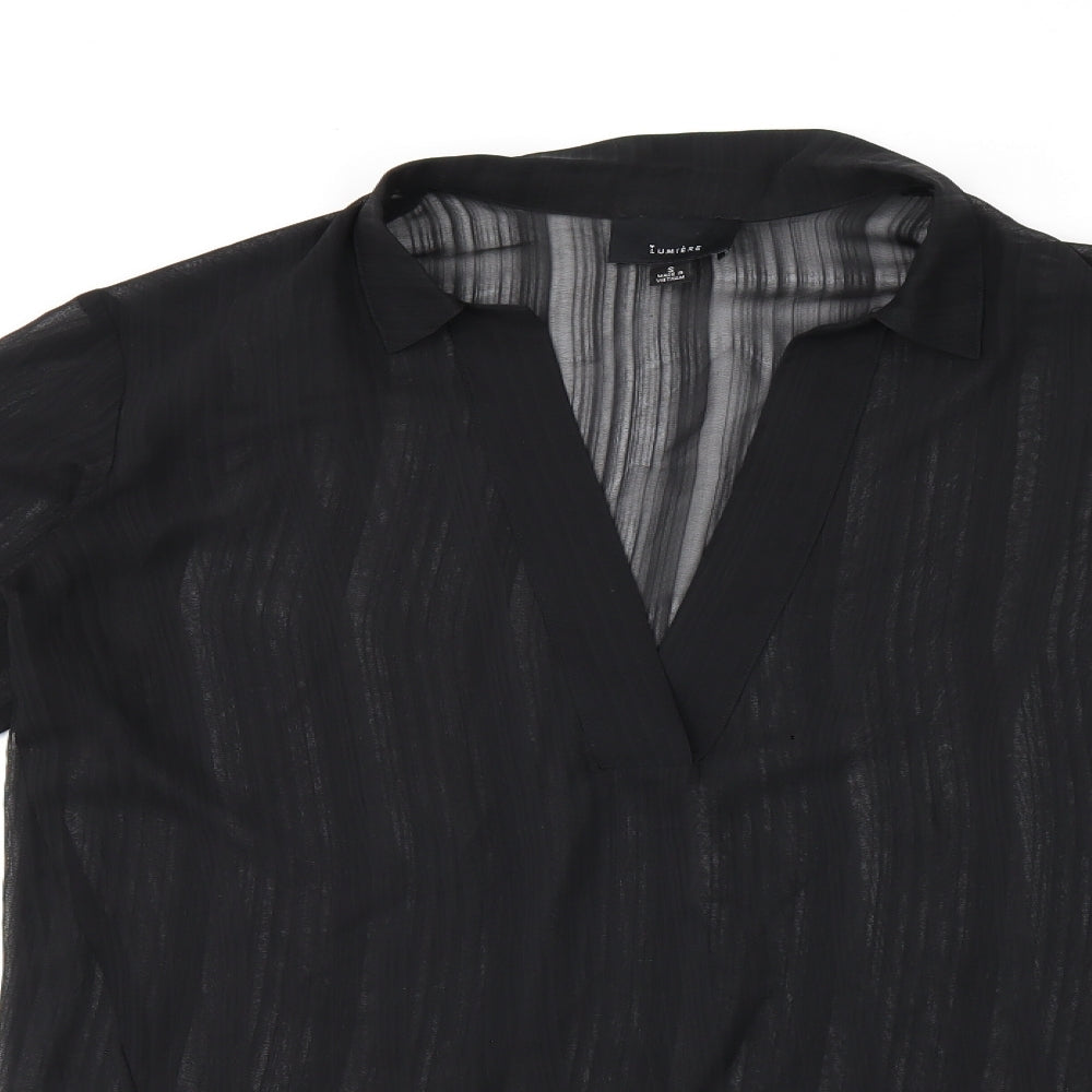Lumiere Womens Black Polyester Basic Blouse Size S V-Neck - Sheer