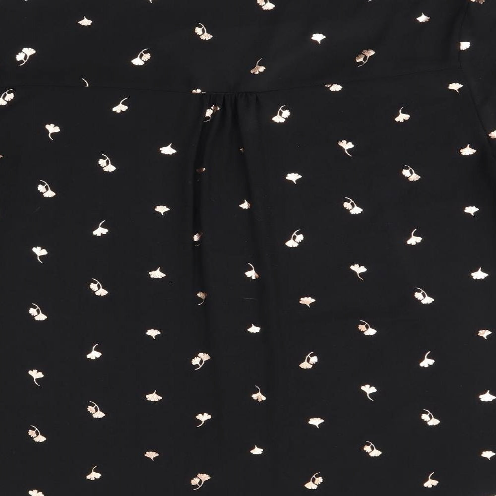 Roman Womens Black Floral Polyester Basic Blouse Size 16 V-Neck