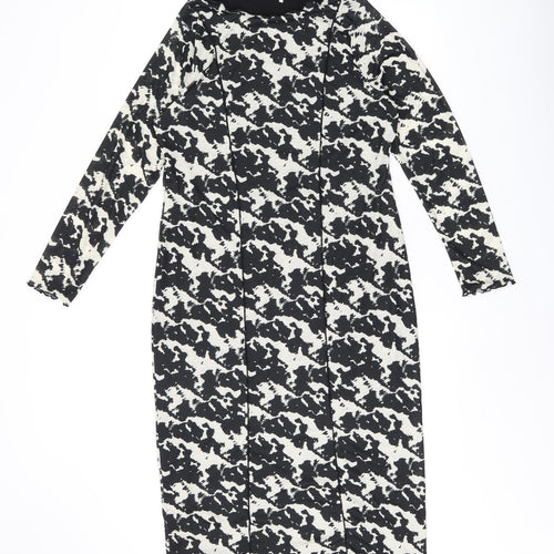 Marks and Spencer Womens Black Geometric Polyester Bodycon Size 14 Boat Neck Pullover