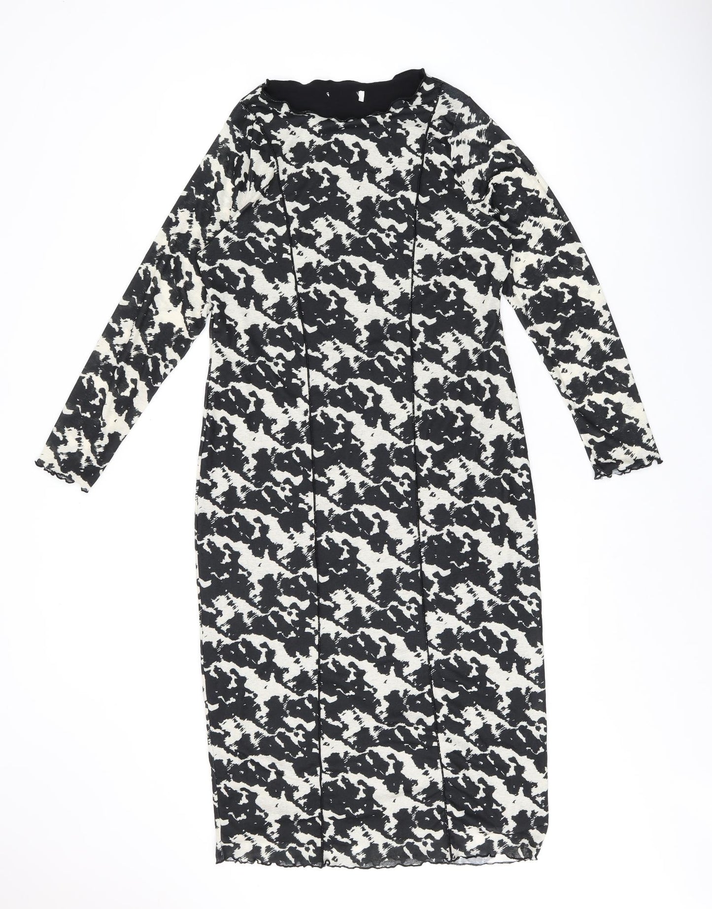 Marks and Spencer Womens Black Geometric Polyester Bodycon Size 14 Boat Neck Pullover