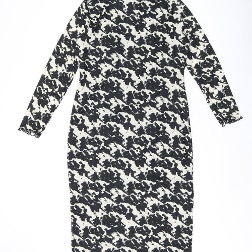 Marks and Spencer Womens Black Geometric Polyester Bodycon Size 14 Boat Neck Pullover