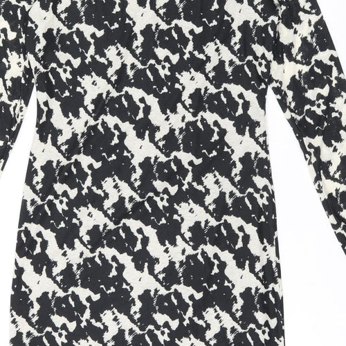 Marks and Spencer Womens Black Geometric Polyester Bodycon Size 14 Boat Neck Pullover