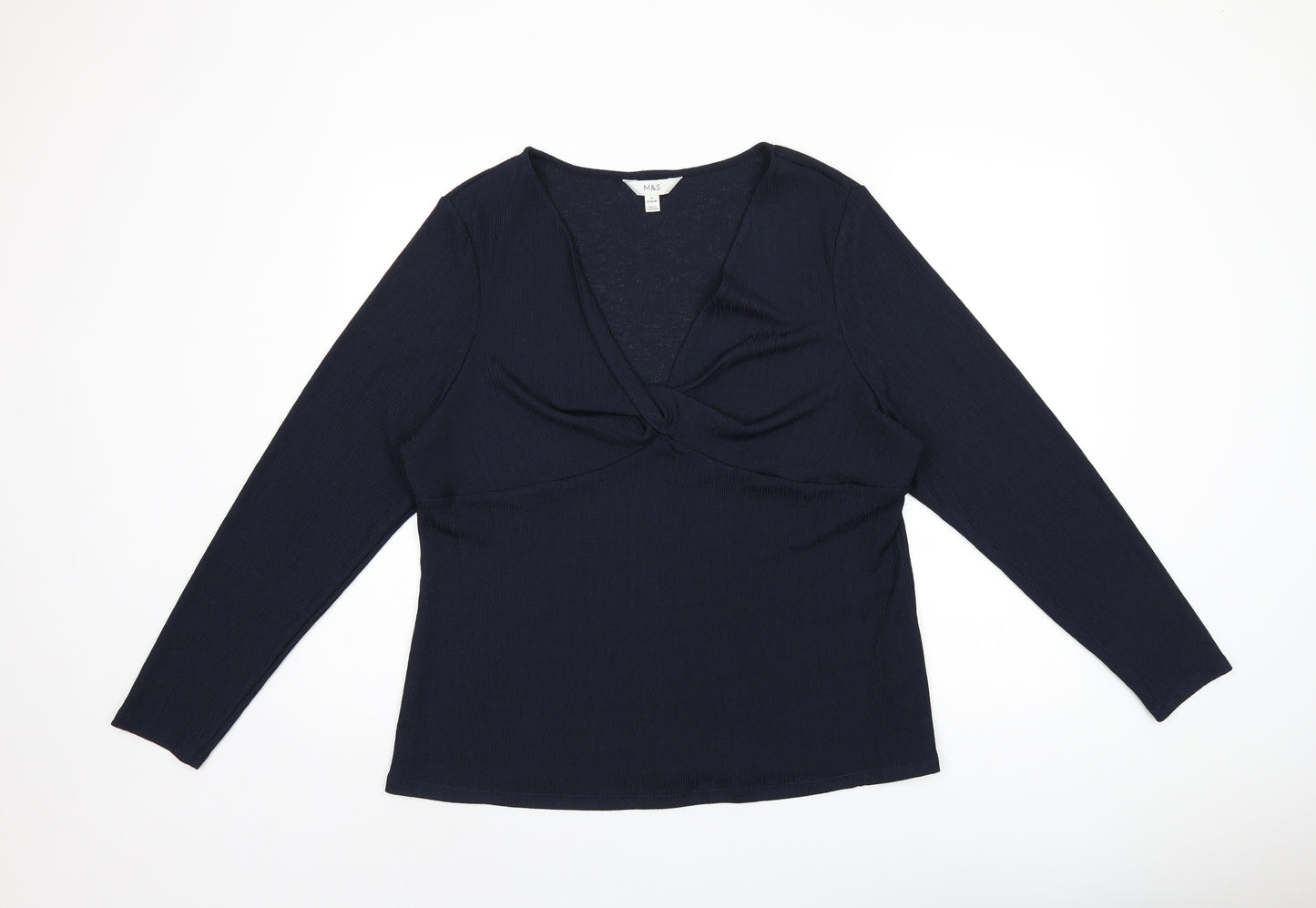 Marks and Spencer Womens Blue Polyester Basic Blouse Size 22 V-Neck