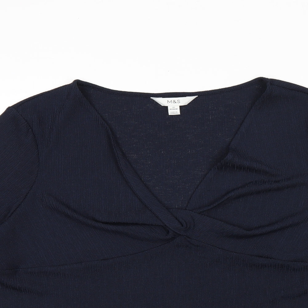 Marks and Spencer Womens Blue Polyester Basic Blouse Size 22 V-Neck