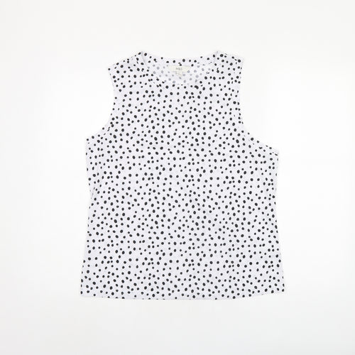 Marks and Spencer Womens White Polka Dot Polyester Basic Tank Size 10 Round Neck