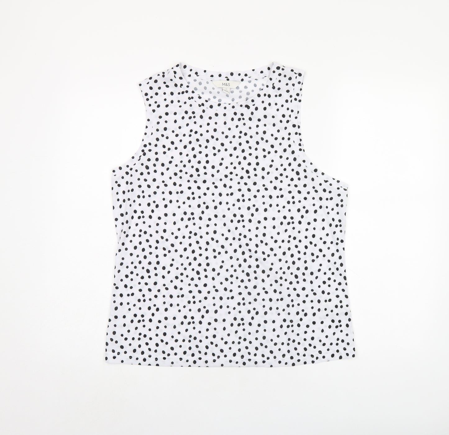 Marks and Spencer Womens White Polka Dot Polyester Basic Tank Size 10 Round Neck
