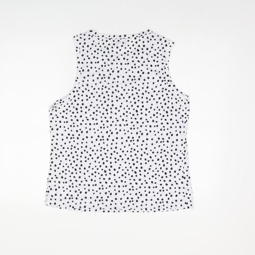 Marks and Spencer Womens White Polka Dot Polyester Basic Tank Size 10 Round Neck