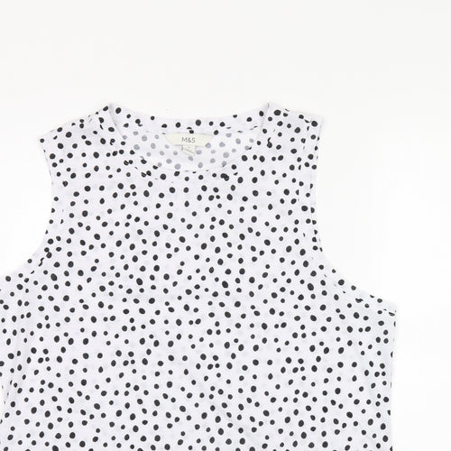 Marks and Spencer Womens White Polka Dot Polyester Basic Tank Size 10 Round Neck