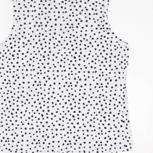 Marks and Spencer Womens White Polka Dot Polyester Basic Tank Size 10 Round Neck