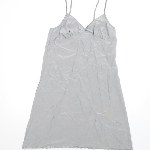 Hush Womens Grey Silk Slip Dress Size M V-Neck Pullover - Lace Trim