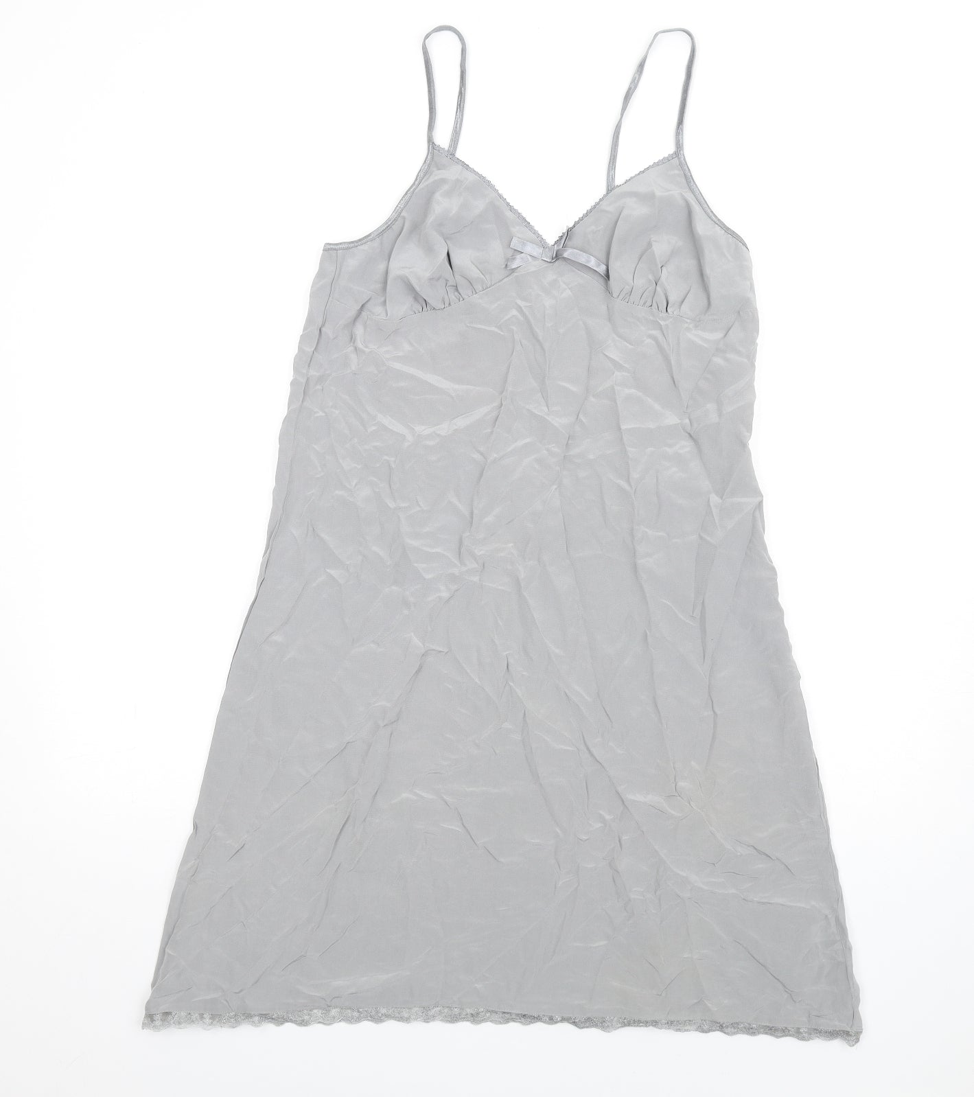 Hush Womens Grey Silk Slip Dress Size M V-Neck Pullover - Lace Trim