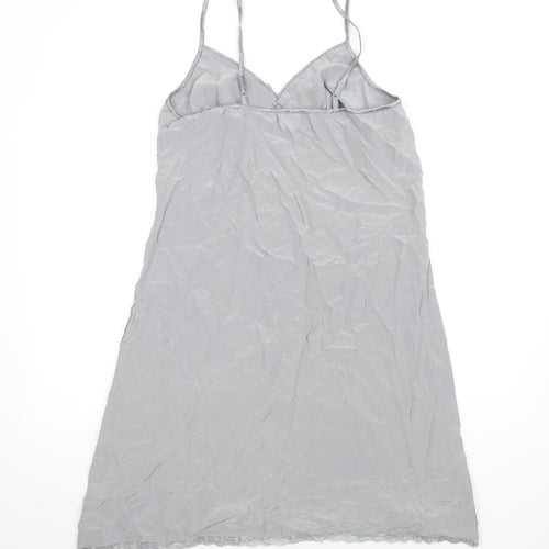 Hush Womens Grey Silk Slip Dress Size M V-Neck Pullover - Lace Trim