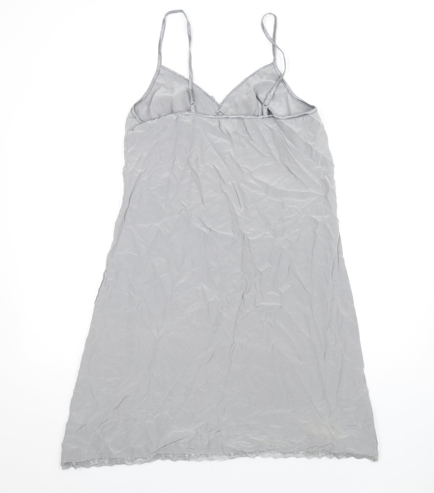 Hush Womens Grey Silk Slip Dress Size M V-Neck Pullover - Lace Trim